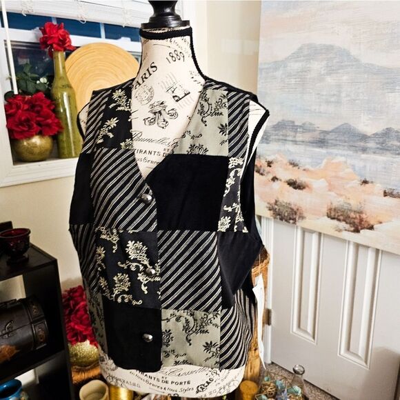 VTG Stonebridge Black & Grey Patchwork Corduroy Vest. - Picture 15 of 16